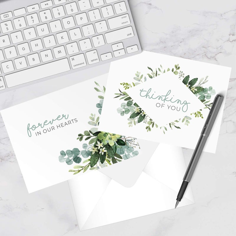 Canopy Street Lush Greenery Sympathy Cards / 24 Thinking Of You Cards With White Envelopes / 6 Modern Designs / 4 5/8" x 6 1/4" Greenery Floral Leaves Condolences Greeting Cards - Image 5